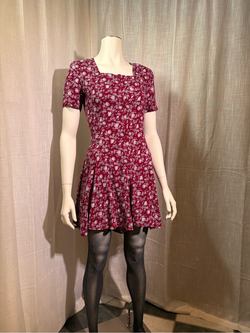 Vintage Rampage Burgundy Floral Button Up Romper w/ Tie Back